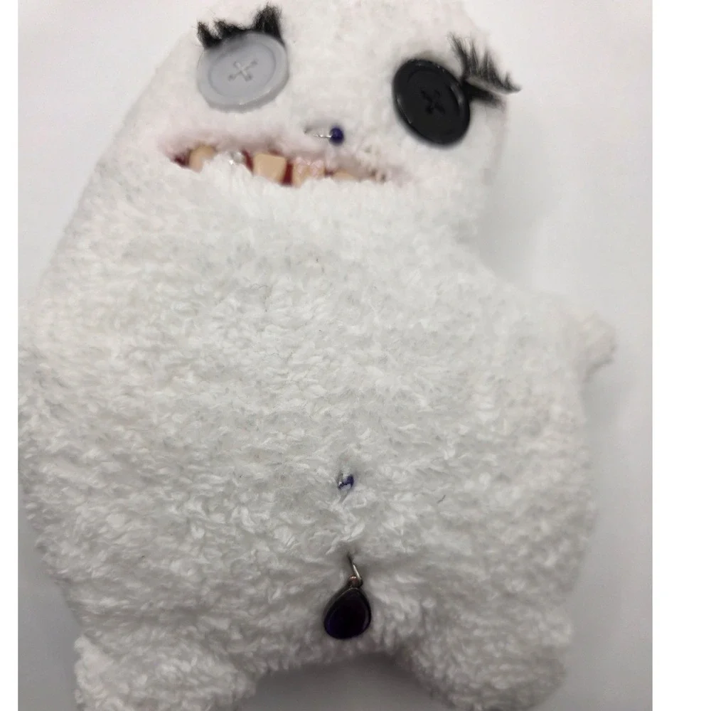 Fuggler Funny Ugly Monster Plush White Sherpa Teeth Piercings 8x9in